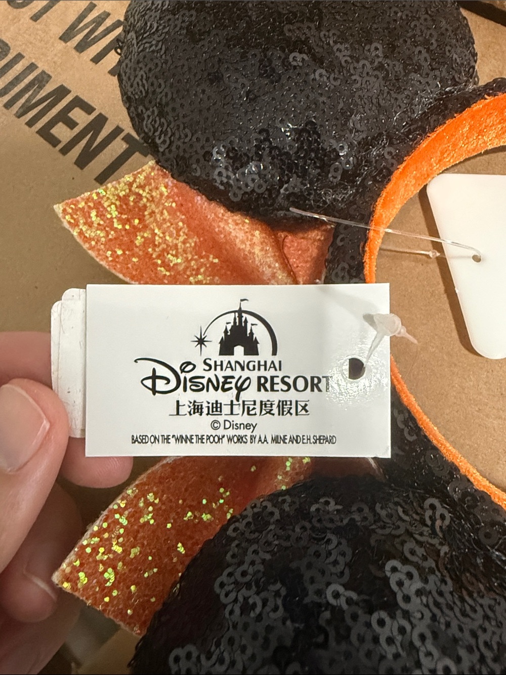 Disney Black Sequin Minnie Ears Headband with Candy Corn Glitter Bow - Picture 2 of 2